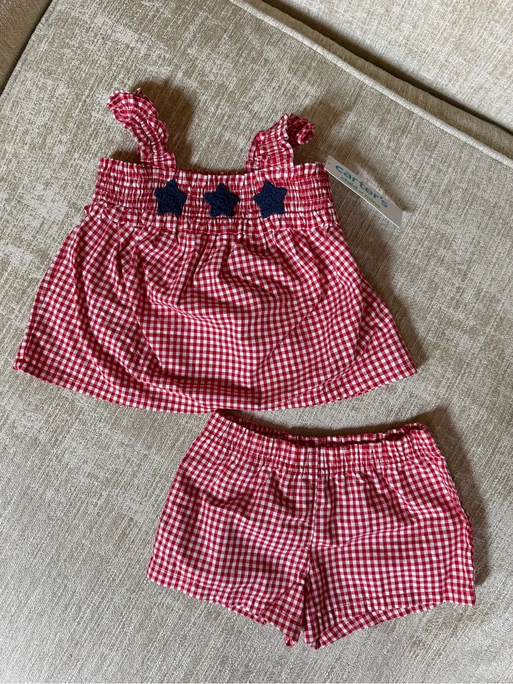 Carter's Child of Mine Girl Patriotic Americana gingham set 12 m